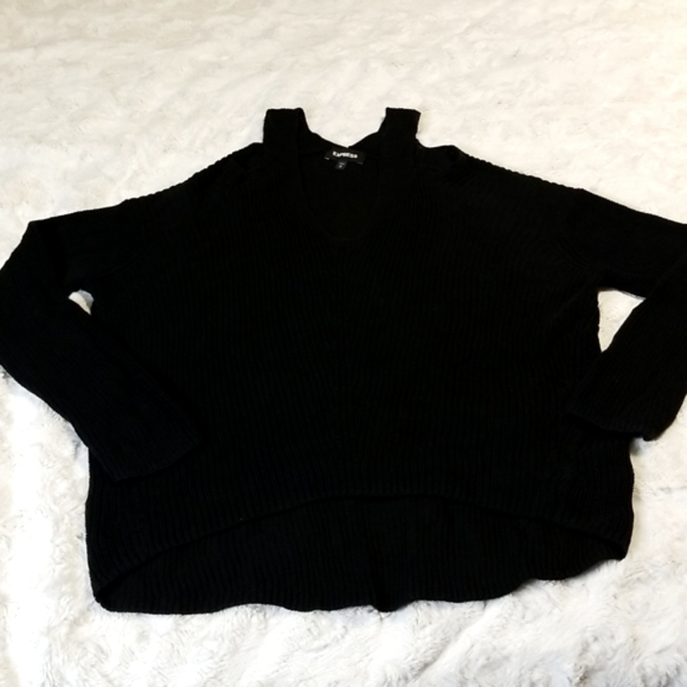 Express Women's Open Shoulder Y2k Black Sweater Size Medium